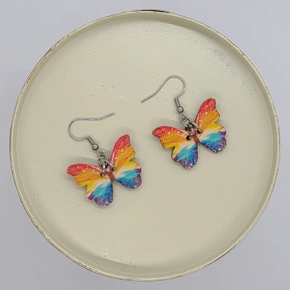 Hopeful Sparrow Jewelry - Sparkly Rainbow Butterfly Earrings